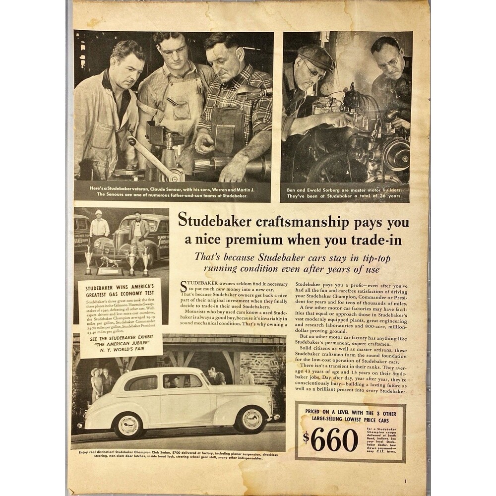 Studebaker "Pays Nice Premium when you Trade-in"" Vintage Print Ad 1940-41